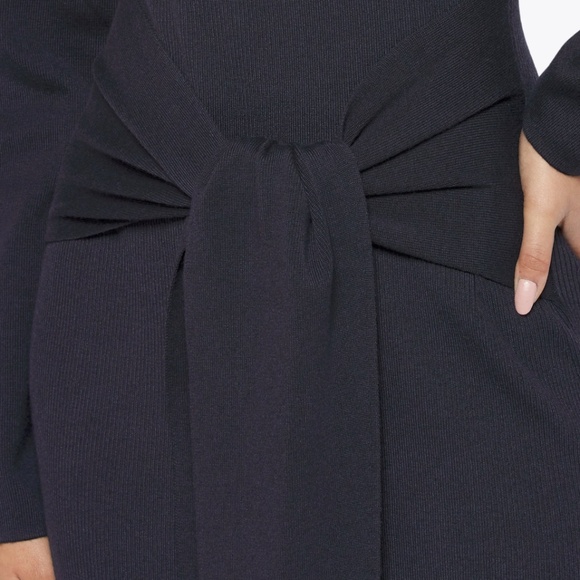 Modern Citizen Navy Blue Drop Waist Tie Long Sleeve Midi Dress - Picture 5 of 6